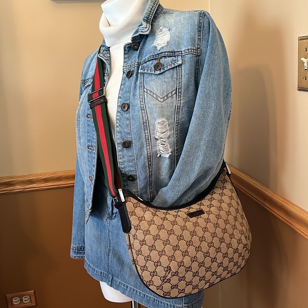 Gucci GG Canvas Web Half Moon Crossbody Bag
